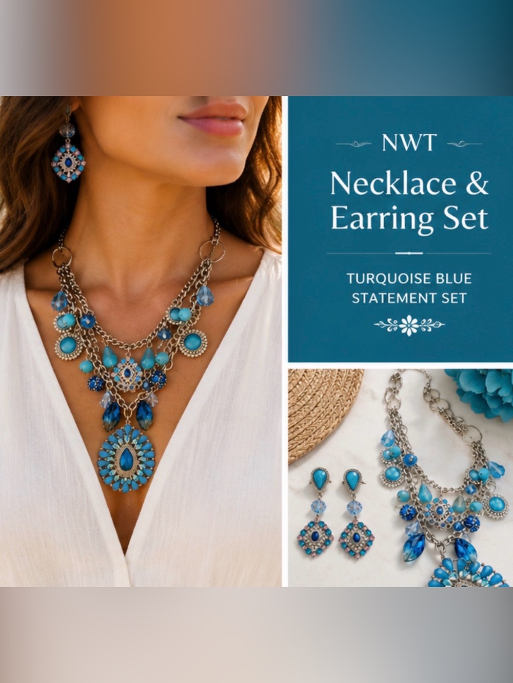 Shades of Blue Statement Necklace Set